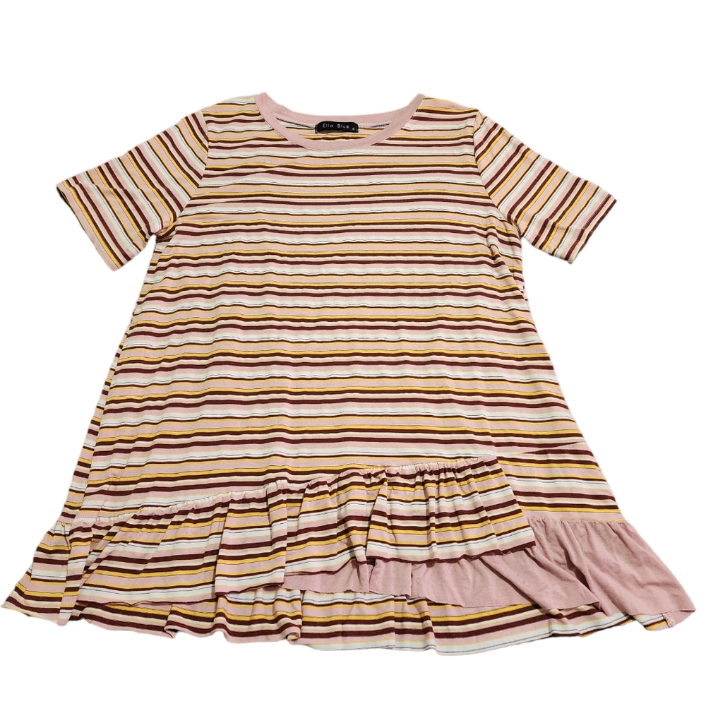 Ella Blue Striped Ruffle Hem Top, Size S